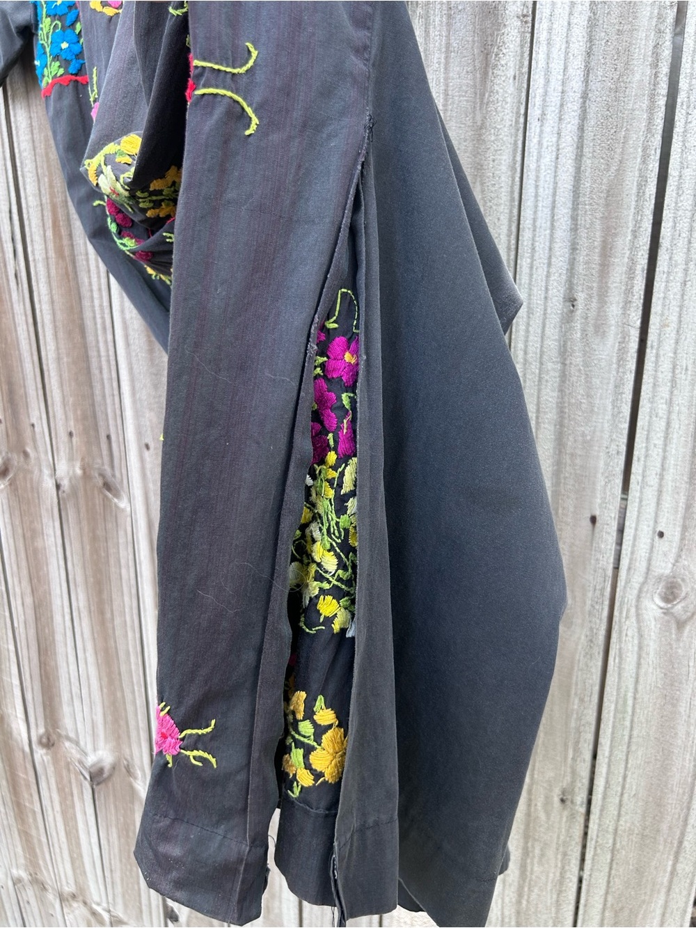 Vintage Black Floral Embroidered Mexican Peasant Dress - Picture 3 of 6
